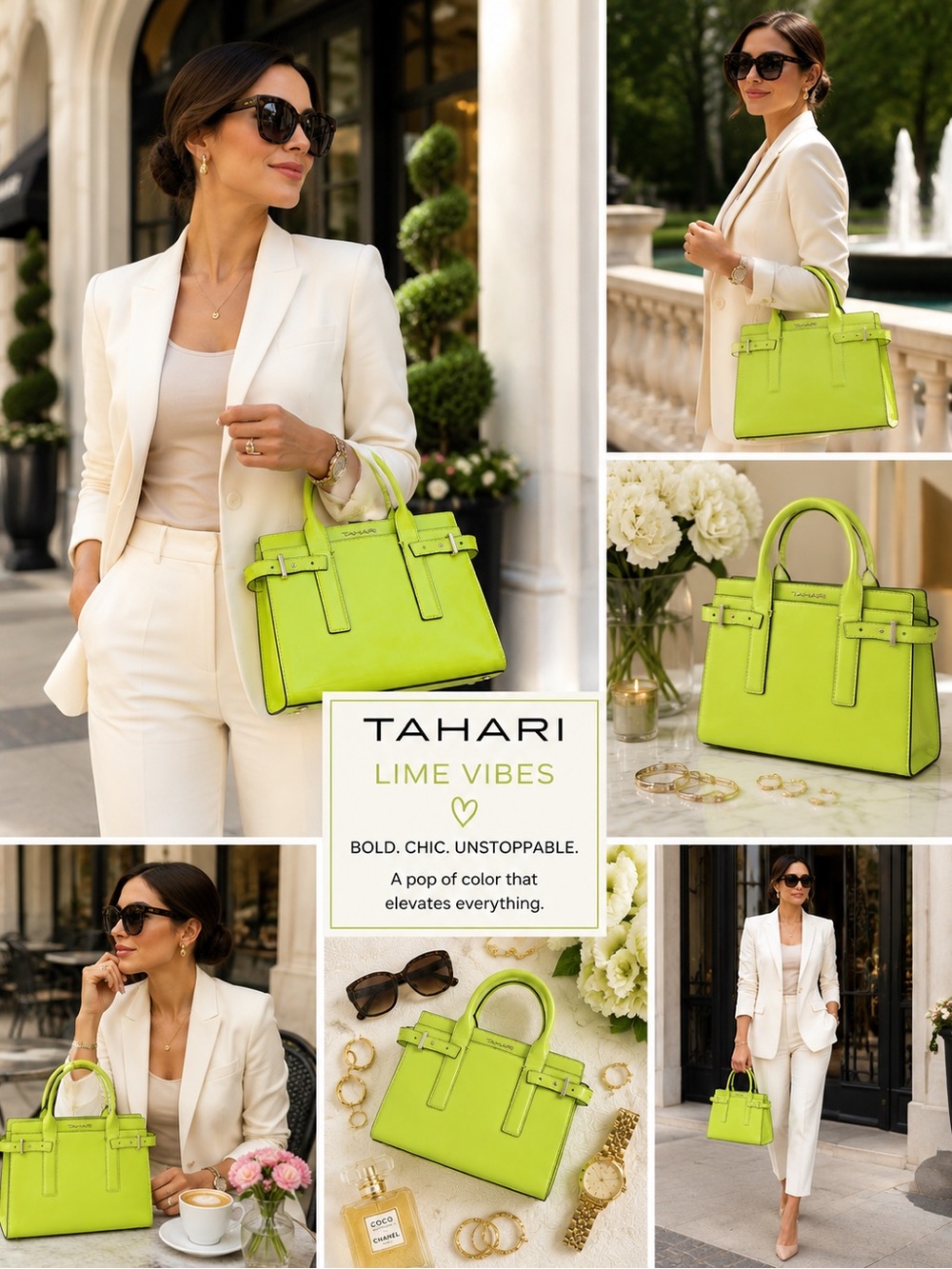 TAHARI Lime Green Patent Structured Satchel Handbag – Pre-Loved